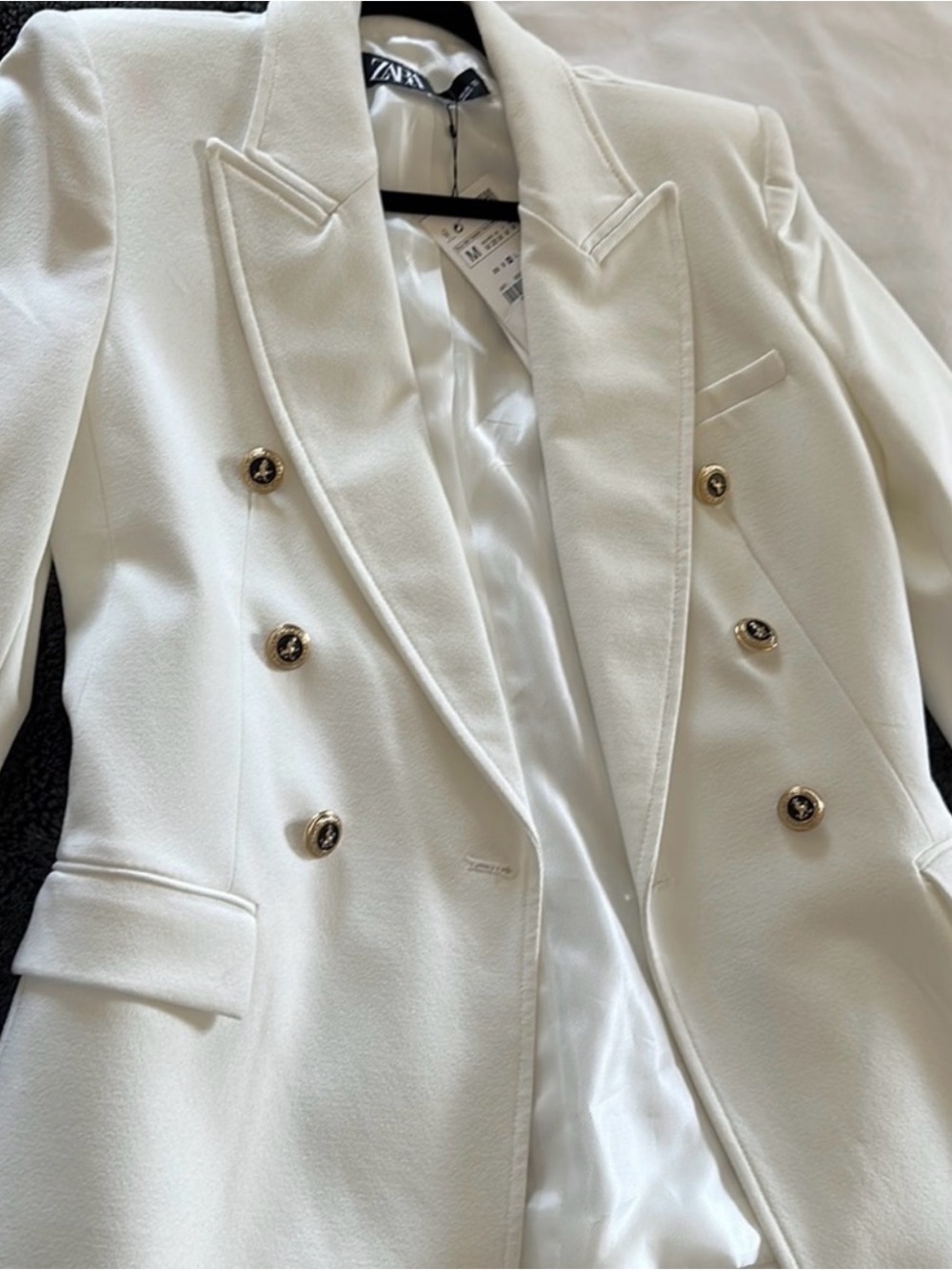 ZARA Ivory Double-Breasted Blazer with Gold Buttons